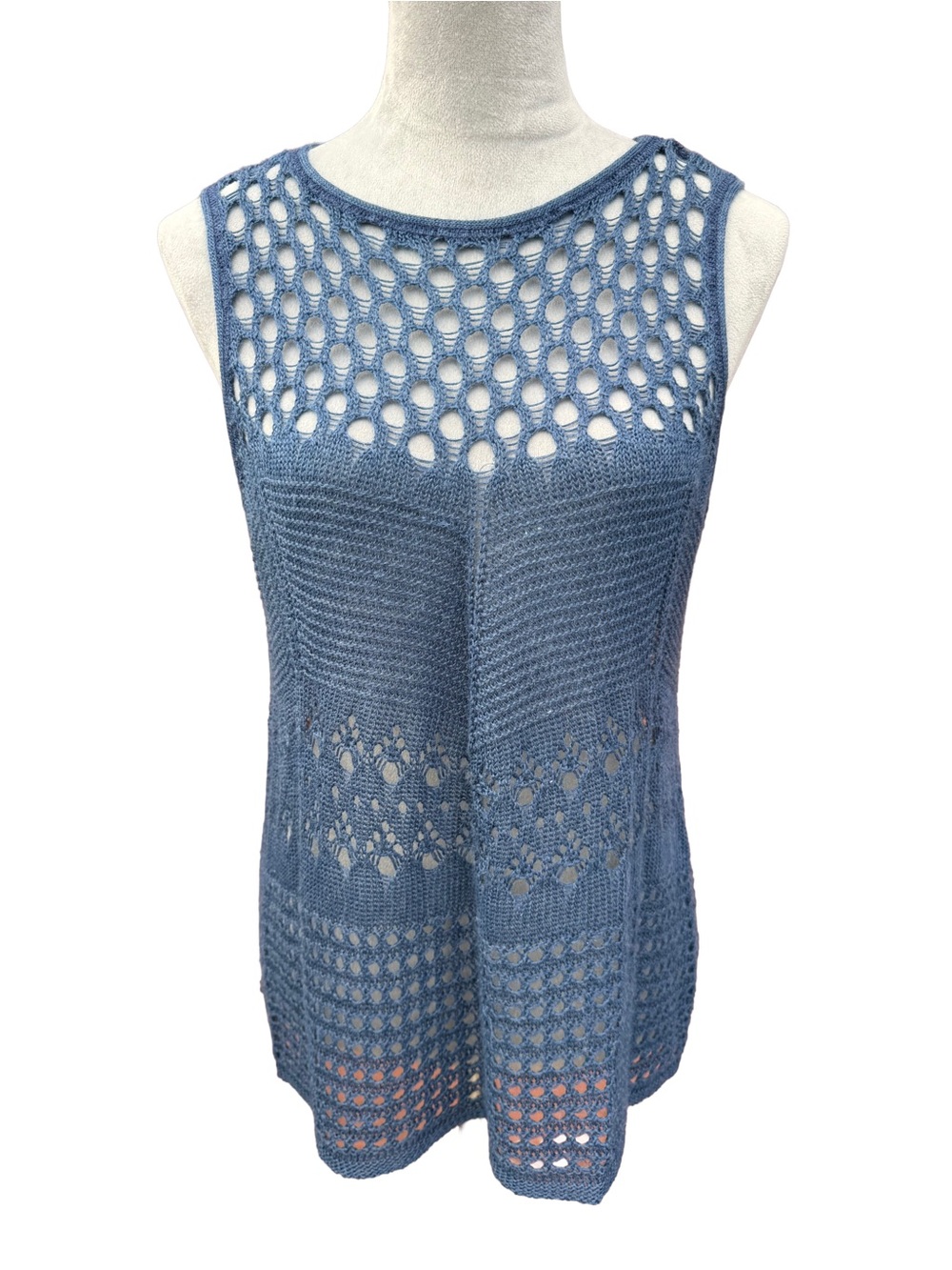 a.n.a Crochet Sweater Tank Top Open Knit Boho Beach Cover Up Blue Size M Classic